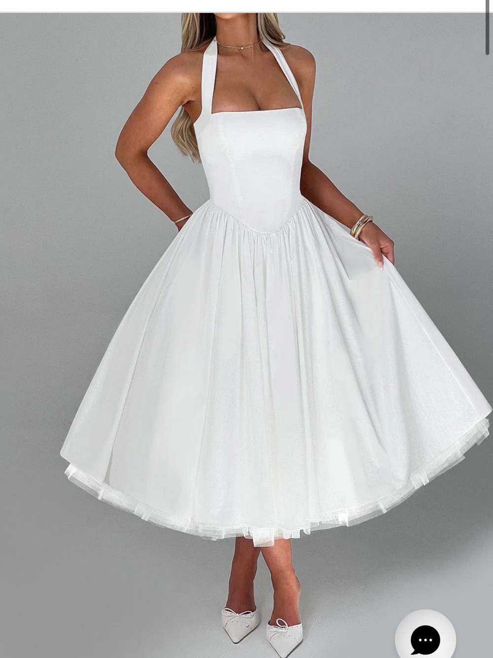 Classic White Halter Tea-Length Wedding Dress